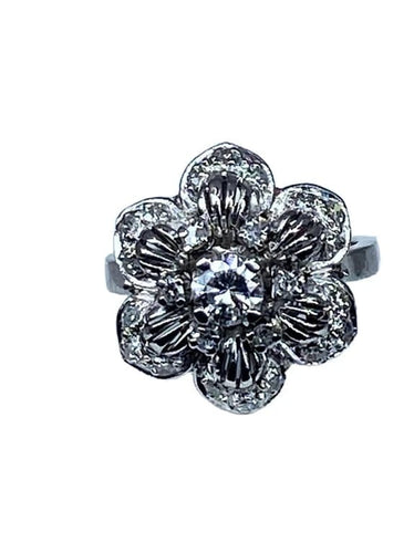 Bague 48 Bague fleur en or 18 carats sertie de diamants 58 Facettes AB69
