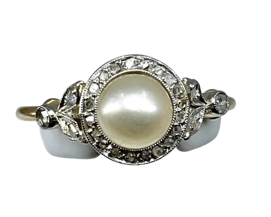 Bague 58 Bague en or jaune 18 carats avec perle et diamants 58 Facettes AB84