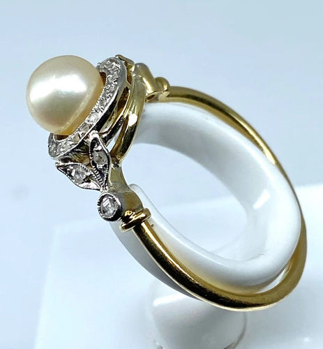Bague 58 Bague en or jaune 18 carats avec perle et diamants 58 Facettes AB84
