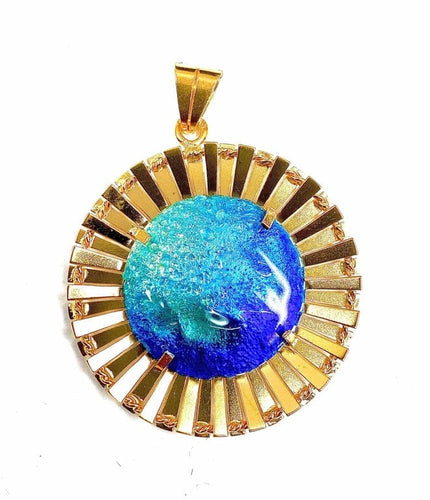 Pendentif H. Marty Limoges - Pendentif soleil en or jaune 18 carats et émail bleu 58 Facettes AB114