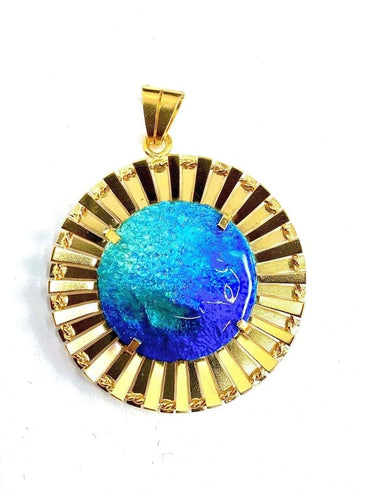 Pendentif H. Marty Limoges - Pendentif soleil en or jaune 18 carats et émail bleu 58 Facettes AB114