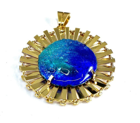 Pendentif H. Marty Limoges - Pendentif soleil en or jaune 18 carats et émail bleu 58 Facettes AB114