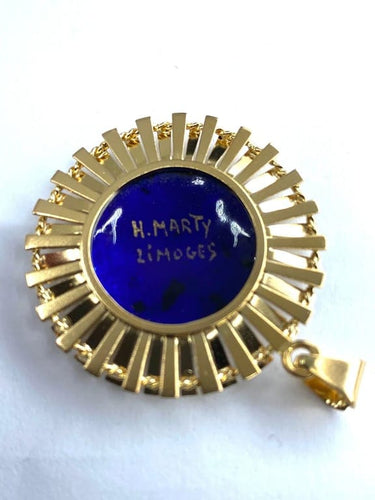 Pendentif H. Marty Limoges - Pendentif soleil en or jaune 18 carats et émail bleu 58 Facettes AB114