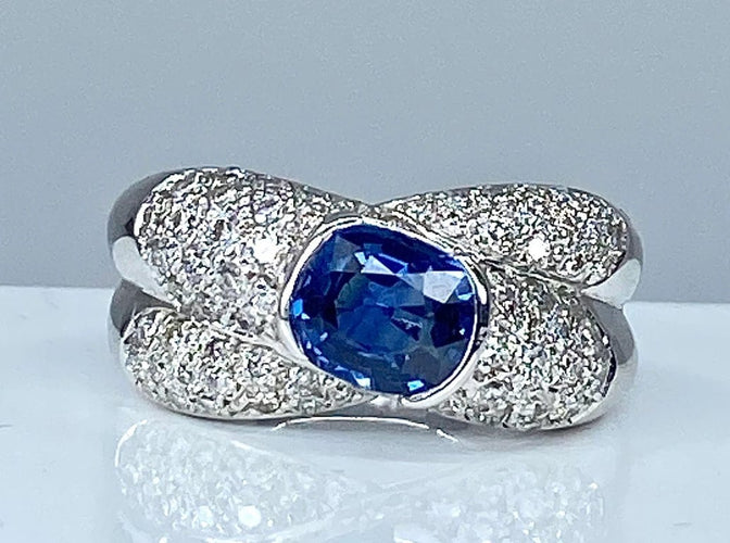 Bague 51 Bague jonc en or 18 carats avec saphir et diamants 58 Facettes AB155