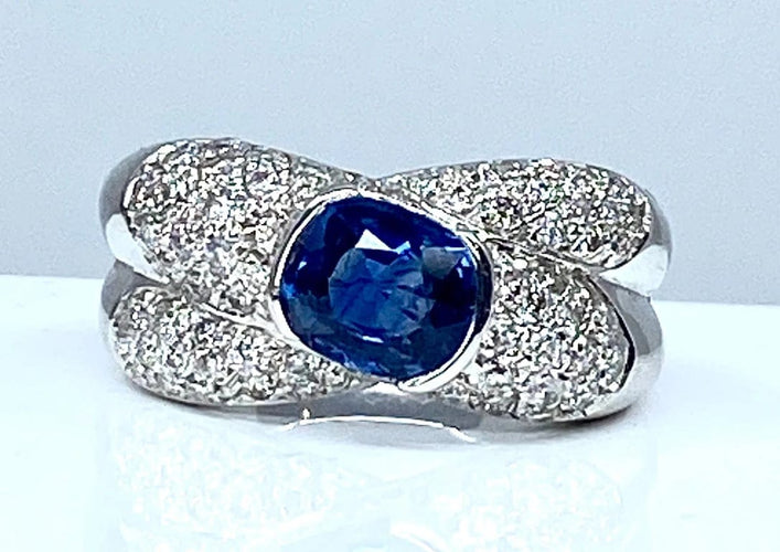 Bague 51 Bague jonc en or 18 carats avec saphir et diamants 58 Facettes AB155