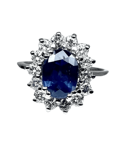 Bague 51 Bague marguerite saphir et diamants en or jaune 18 carats 58 Facettes AB152
