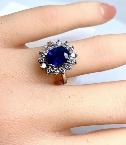 Bague 51 Bague marguerite saphir et diamants en or jaune 18 carats 58 Facettes AB152