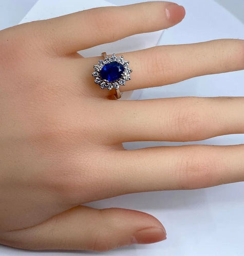 Bague 51 Bague marguerite saphir et diamants en or jaune 18 carats 58 Facettes AB152