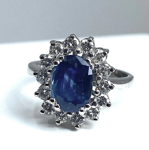 Bague 51 Bague marguerite saphir et diamants en or jaune 18 carats 58 Facettes AB152