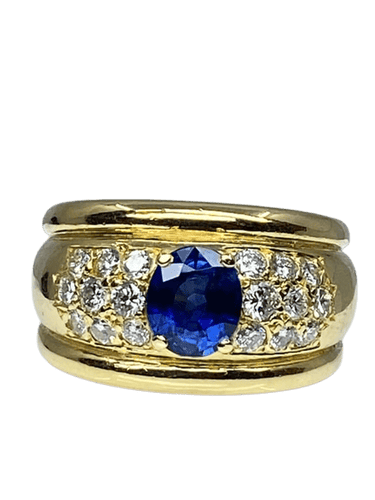 Bague 57 Bague jonc en or 18 carats avec saphir et diamants 58 Facettes AB148