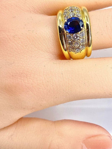 Bague 57 Bague jonc en or 18 carats avec saphir et diamants 58 Facettes AB148