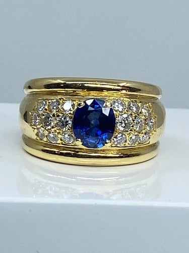 Bague 57 Bague jonc en or 18 carats avec saphir et diamants 58 Facettes AB148