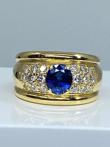 Bague 57 Bague jonc en or 18 carats avec saphir et diamants 58 Facettes AB148