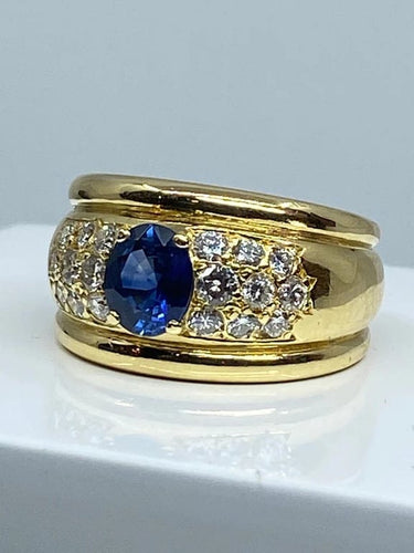 Bague 57 Bague jonc en or 18 carats avec saphir et diamants 58 Facettes AB148
