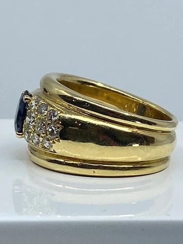 Bague 57 Bague jonc en or 18 carats avec saphir et diamants 58 Facettes AB148