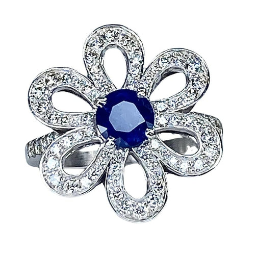 Bague 51 Bague fleur en or jaune 18 carats saphir et diamants 58 Facettes AB156