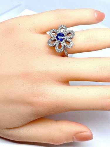 Bague 51 Bague fleur en or jaune 18 carats saphir et diamants 58 Facettes AB156