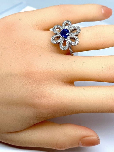 Bague 51 Bague fleur en or jaune 18 carats saphir et diamants 58 Facettes AB156