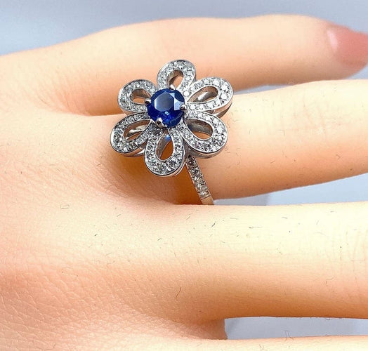 Bague 51 Bague fleur en or jaune 18 carats saphir et diamants 58 Facettes AB156