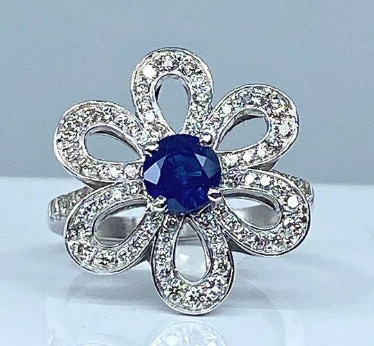 Bague 51 Bague fleur en or jaune 18 carats saphir et diamants 58 Facettes AB156
