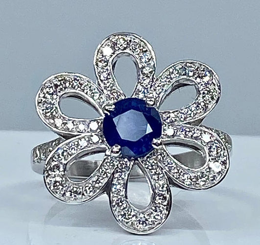 Bague 51 Bague fleur en or jaune 18 carats saphir et diamants 58 Facettes AB156