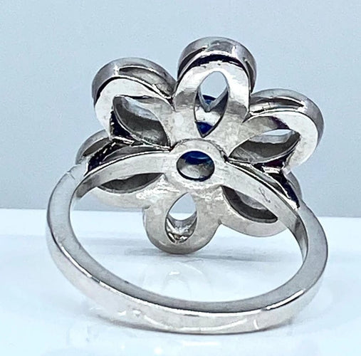 Bague 51 Bague fleur en or jaune 18 carats saphir et diamants 58 Facettes AB156