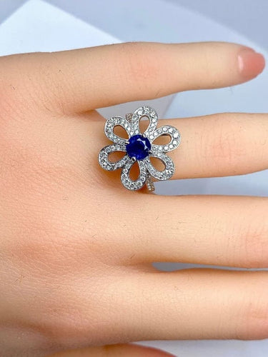 Bague 51 Bague fleur en or jaune 18 carats saphir et diamants 58 Facettes AB156