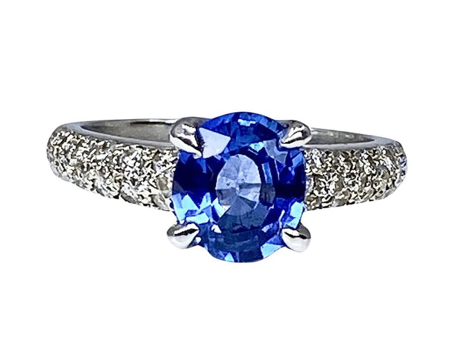Bague 53 Bague jonc saphir de Ceylan et diamants en or jaune 18 carats 58 Facettes AB151