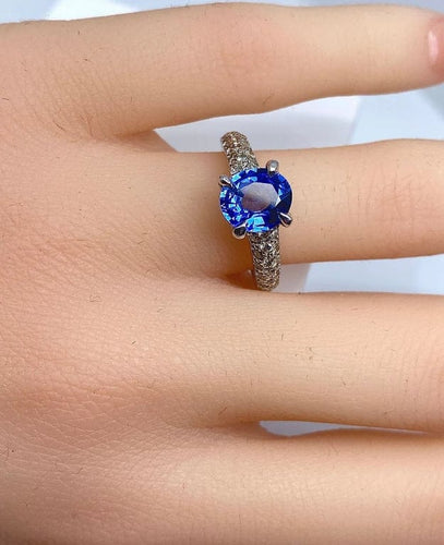 Bague 53 Bague jonc saphir de Ceylan et diamants en or jaune 18 carats 58 Facettes AB151