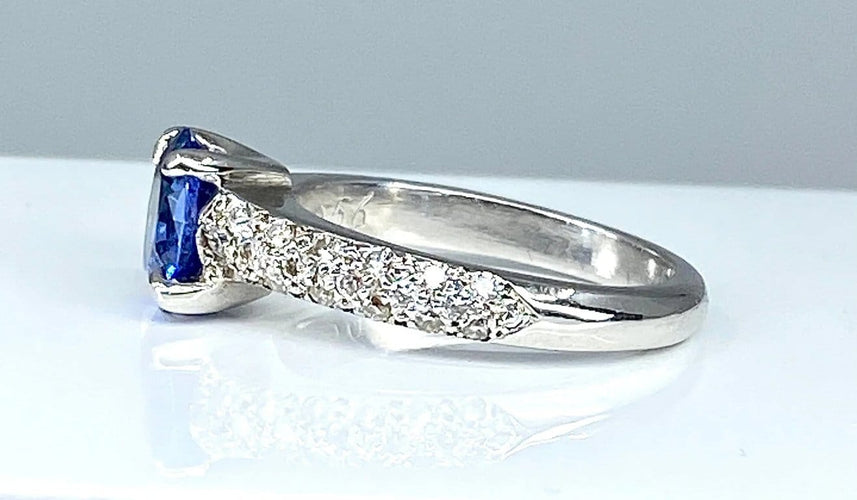 Bague 53 Bague jonc saphir de Ceylan et diamants en or jaune 18 carats 58 Facettes AB151