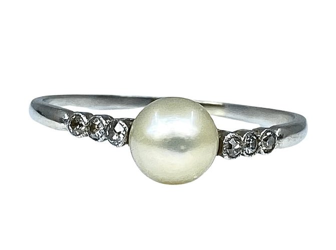 Bague 59 Bague en platine avec perle fine et diamants taille ancienne 58 Facettes AB162