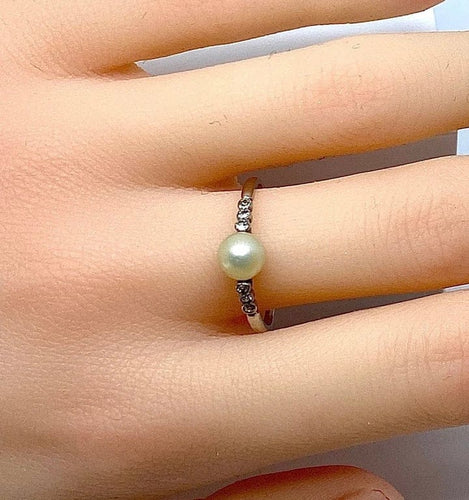 Bague 59 Bague en platine avec perle fine et diamants taille ancienne 58 Facettes AB162