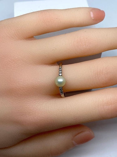 Bague 59 Bague en platine avec perle fine et diamants taille ancienne 58 Facettes AB162