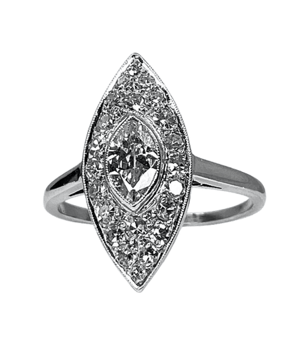 Bague 49 Bague marquise en platine et diamants vers 1900 58 Facettes AB159