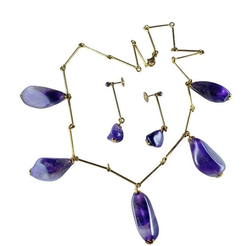 Boucles d'oreilles Parure - Collier et boucles d’oreilles en or jaune 18 carats et améthystes 58 Facettes AB173