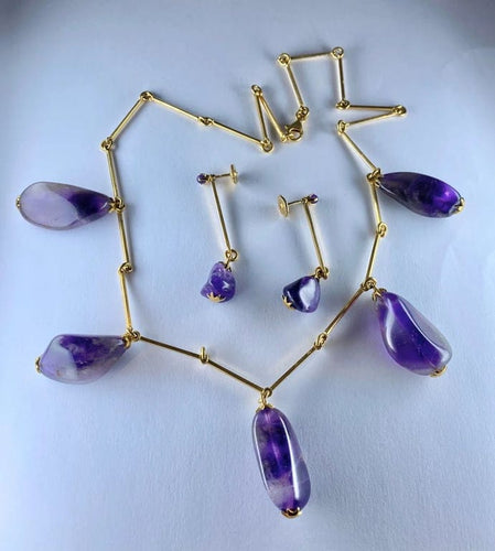 Boucles d'oreilles Parure - Collier et boucles d’oreilles en or jaune 18 carats et améthystes 58 Facettes AB173