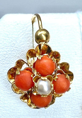 Boucles d'oreilles Parure Napoléon III - Pendentif et boucles d’oreilles en or jaune, corail et perles fines 58 Facettes AB185