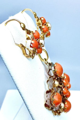 Boucles d'oreilles Parure Napoléon III - Pendentif et boucles d’oreilles en or jaune, corail et perles fines 58 Facettes AB185