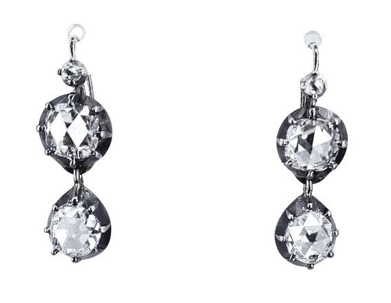 Boucles d'oreilles Boucles d’oreilles dormeuses en or et argent, diamants taille rose 58 Facettes AB200