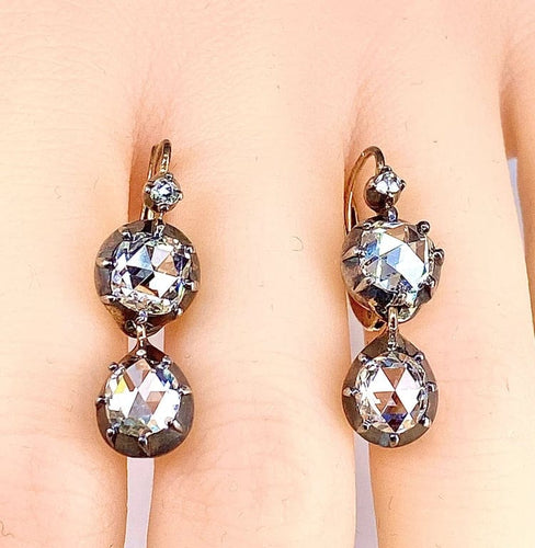 Boucles d'oreilles Boucles d’oreilles dormeuses en or et argent, diamants taille rose 58 Facettes AB200