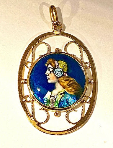 Pendentif Limoges - Pendentif ovale en or jaune 18 carats émaillé 58 Facettes AB195