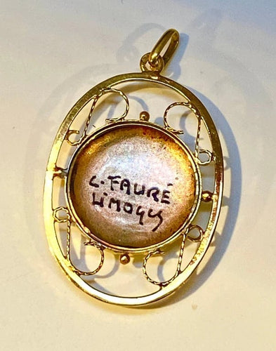 Pendentif Limoges - Pendentif ovale en or jaune 18 carats émaillé 58 Facettes AB195