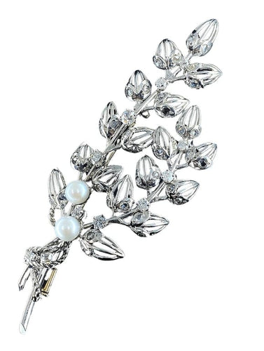 Broche Broche florale en platine et or 18 carats, perles et diamants 58 Facettes AB213