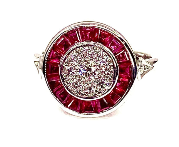 Bague 52 Bague en or blanc 18 carats avec rubis et diamants 58 Facettes AB221
