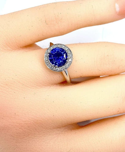 Bague 53 Bague marguerite - Bague en or blanc 18 carats saphir et diamants 58 Facettes AB222