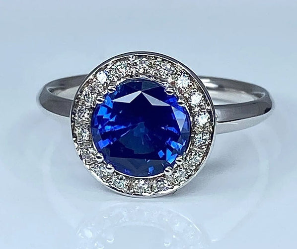 Bague 53 Bague marguerite - Bague en or blanc 18 carats saphir et diamants 58 Facettes AB222