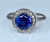 Bague 53 Bague marguerite - Bague en or blanc 18 carats saphir et diamants 58 Facettes AB222