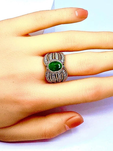 Bague 58 Bague en or jaune et blanc 18 carats avec émeraude et diamants 58 Facettes AB228