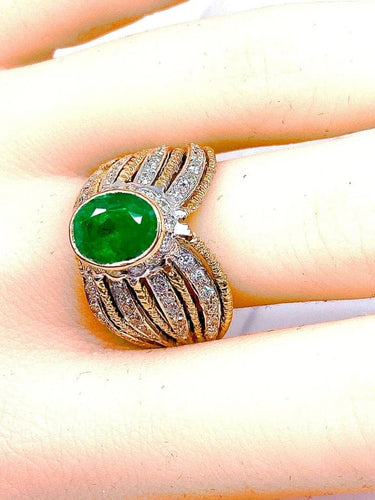 Bague 58 Bague en or jaune et blanc 18 carats avec émeraude et diamants 58 Facettes AB228