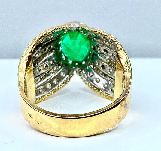 Bague 58 Bague en or jaune et blanc 18 carats avec émeraude et diamants 58 Facettes AB228